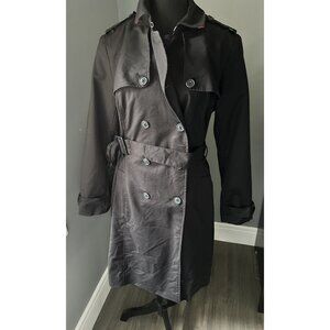 Tommy Hilfiger Belted Trench Coat Black w Navy Lining Size Large Double Breasted